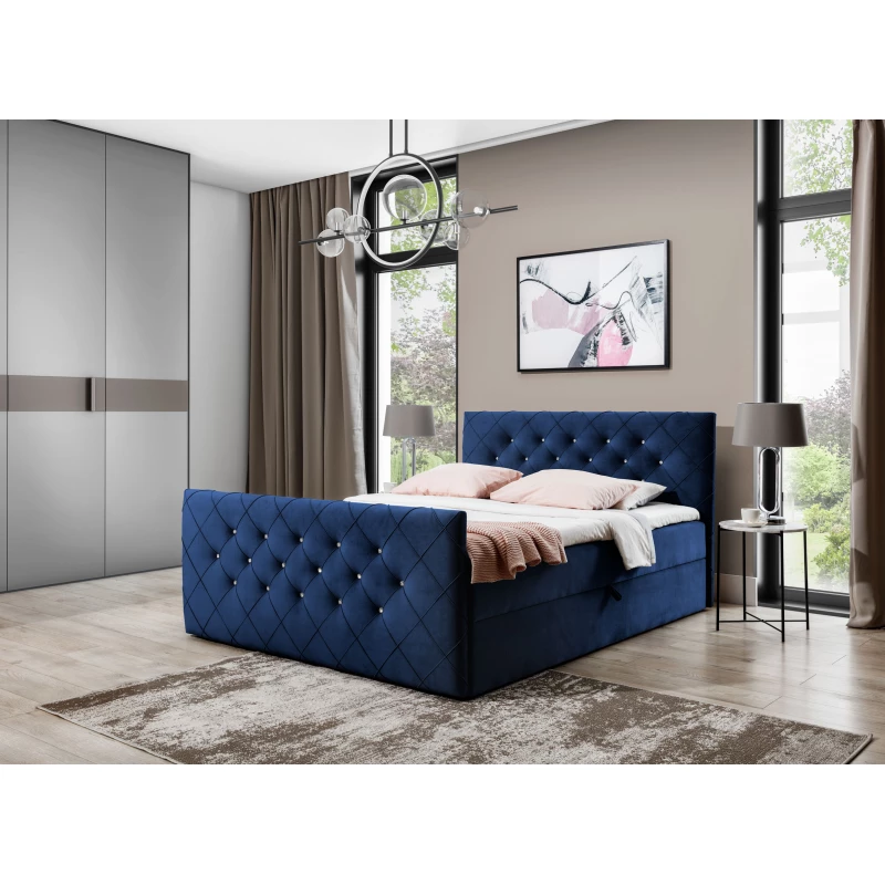 Boxspringová posteľ LENKA - 140x200, modrá + topper ZDARMA