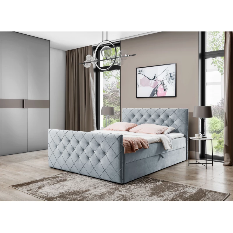 Boxspringová posteľ LENKA - 140x200, svetlo šedá + topper ZDARMA