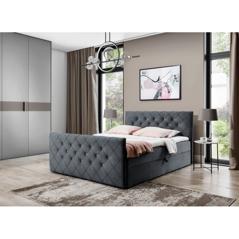 Boxspringová posteľ LENKA - 160x200, šedá + topper ZDARMA