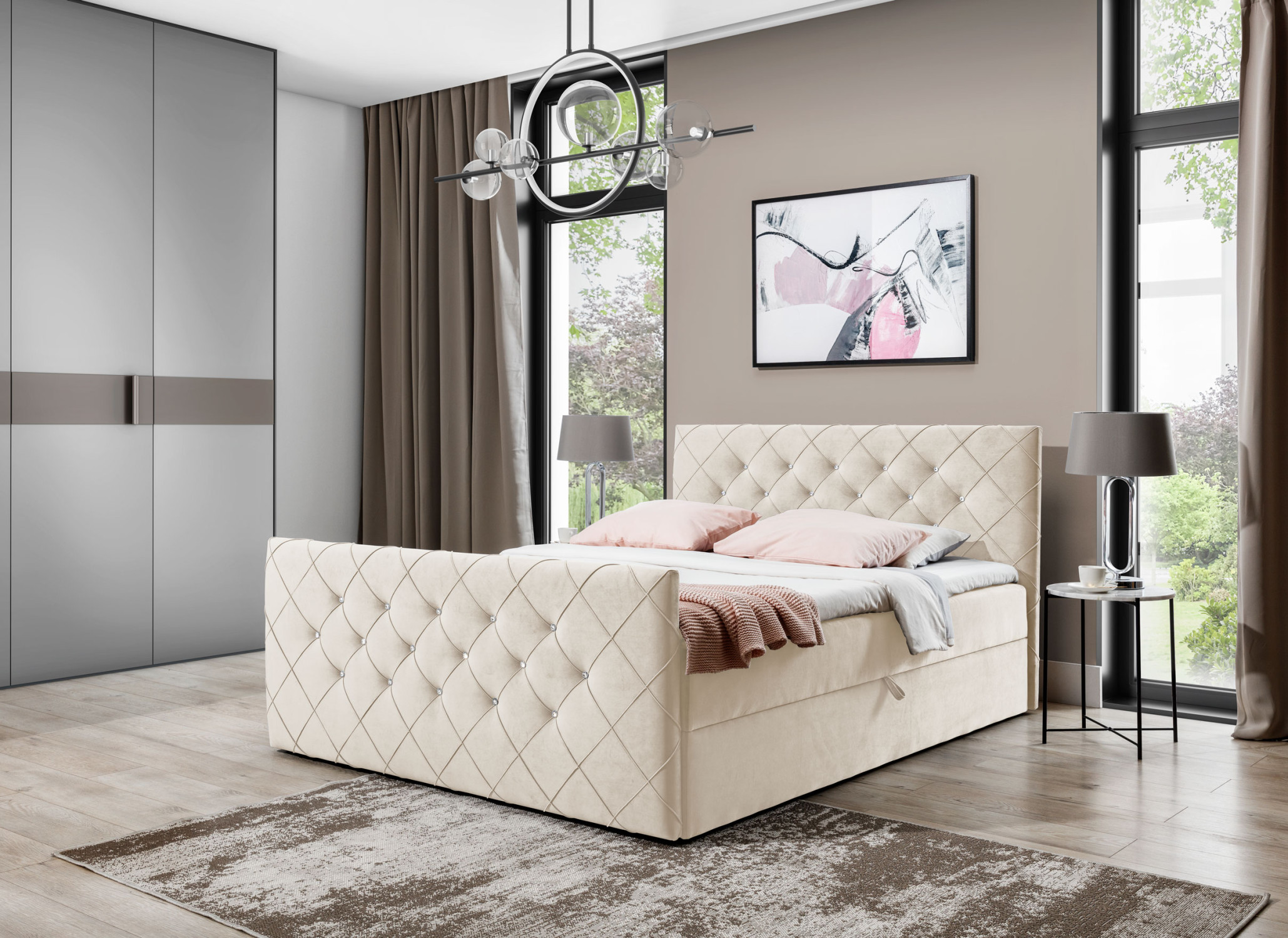 Boxspringová posteľ LENKA - 200x200, smotanová + topper ZDARMA