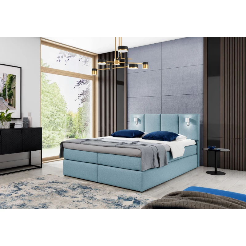 Boxspringová posteľ s lampami DANUTA - 140x200, svetlo modrá + topper ZDARMA