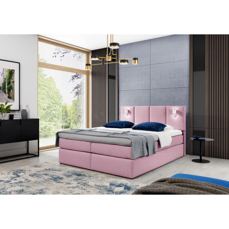 Boxspringová posteľ s lampami DANUTA - 160x200, ružová + topper ZDARMA