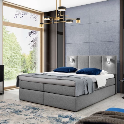 Boxspringová posteľ s lampami DANUTA - 160x200, šedá + topper ZDARMA