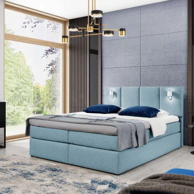 Boxspringová posteľ s lampami DANUTA - 160x200, svetlo modrá + topper ZDARMA