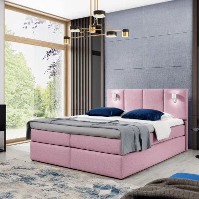 Boxspringová posteľ s lampami DANUTA - 180x200, ružová + topper ZDARMA