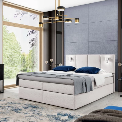 Boxspringová posteľ s lampami DANUTA - 200x200, krémová + topper ZDARMA