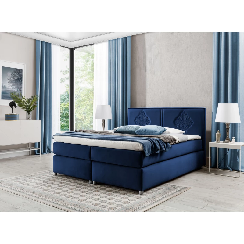 Boxspringová posteľ AUGUSTA - 200x200, modrá + topper ZDARMA
