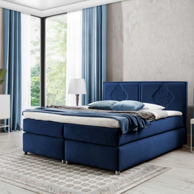 Boxspringová posteľ AUGUSTA - 120x200, modrá + topper ZDARMA