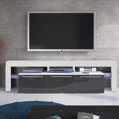 Televízny stolík BENITO - biely / šedý lesk