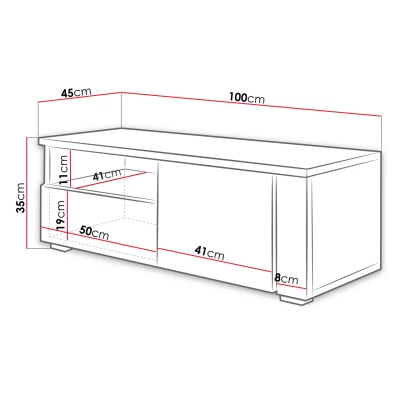 Stolík pod televíziu KIERA 1L - šírka 100 cm, biely / čierny