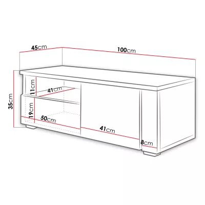 Stolík pod televíziu KIERA 1P - šírka 100 cm, biely / čierny