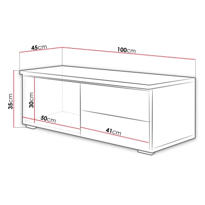 Stolík pod televíziu DESANA 1L - šírka 100 cm, biely / šedý