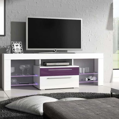 Televízny stolík HORD - biely / fialový lesk