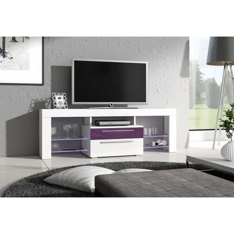 Televízny stolík HORD - biely / fialový lesk