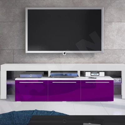 Televízny stolík BENITO - biely / fialový lesk