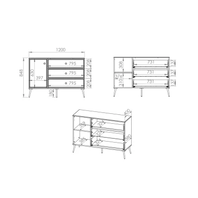 Kombinovaná komoda AIKE - šírka 120 cm, biela