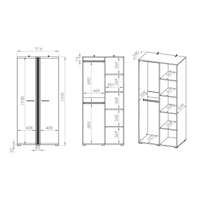 Dvojdverová šatníková skriňa ALIZA - šírka 92 cm, dub castello / biela