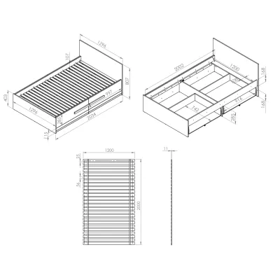 Jednolôžková posteľ ILKO 120x200 - biela borovica / new grey