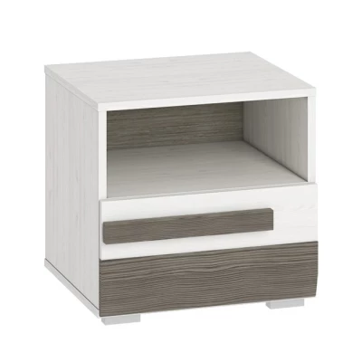 Nočný stolík ILKO - biela borovica / new grey