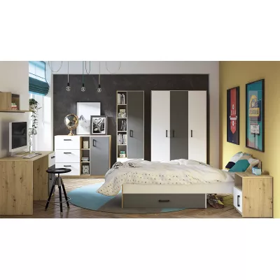 Jednolôžková posteľ KARIS 90x200 - biela / antracit / dub artisan