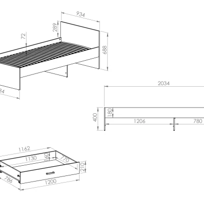 Jednolôžková posteľ KARIS 90x200 - biela / antracit / dub artisan