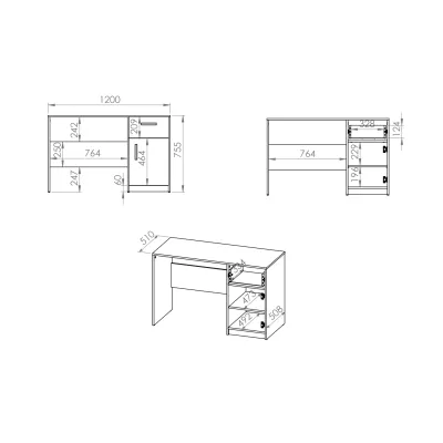 Písací stôl KARIS - biely / antracit / dub artisan