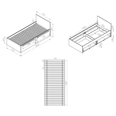 Jednolôžková posteľ INNES 90x200 - buk fjord / biela / šedá platina