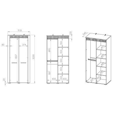 Šatníková skriňa DIANDRA - šírka 92 cm, dub artisan