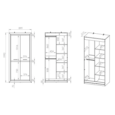 Dvojdverová šatníková skriňa JORIKA - šírka 90 cm, dub lefkas / čierna