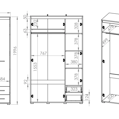 Vysoká šatníková skriňa GVENDA - šírka 120 cm, dub sonoma svetlý