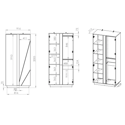 Šatníková skriňa FIDES - šírka 92 cm, biela / strieborný betón