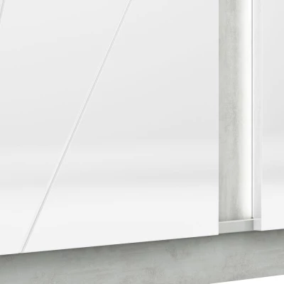 Vitrína s presklenou časťou FIDES - ľavá, lesklá biela / strieborný betón