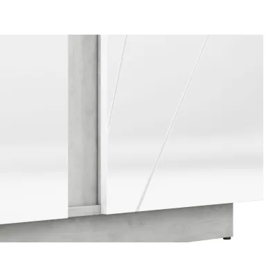 Vitrína s presklenou časťou FIDES - pravá, lesklá biela / strieborný betón