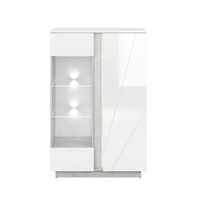 Dvojdverová vitrína FIDES - lesklá biela + strieborný betón