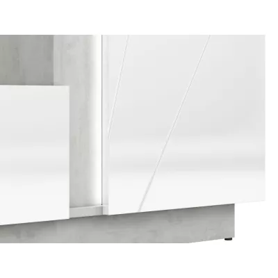 Dvojdverová vitrína FIDES - lesklá biela + strieborný betón