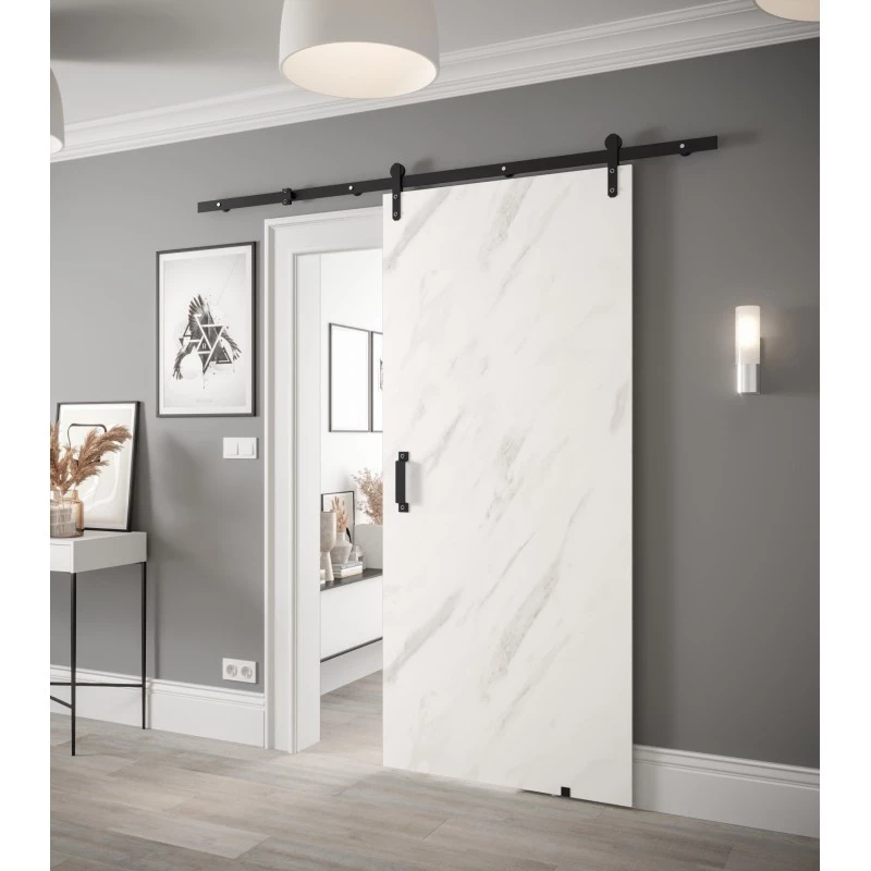 Posuvné dvere s kovaním LEONTINA 1 - 90 cm, biely mramor
