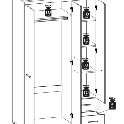 Vysoká šatníková skriňa GVENDA - šírka 120 cm, dub sonoma svetlý