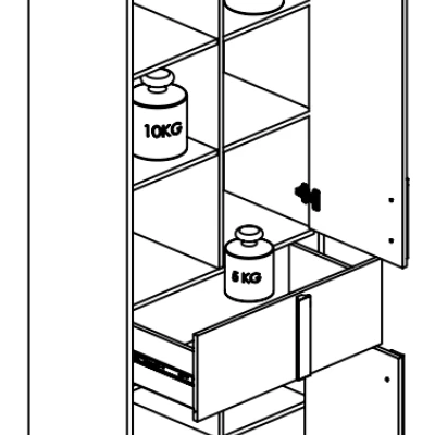 Kombinovaný policový regál INNES - buk fjord / biely / šedá platina