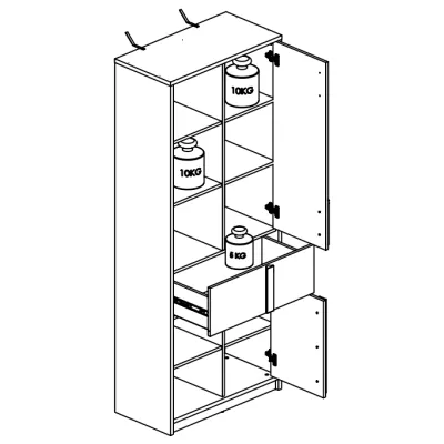 Kombinovaný policový regál INNES - buk fjord / biely / šedá platina