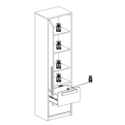 Úzka policová skriňa INNES - šírka 55 cm, buk fjord / biela / šedá platina