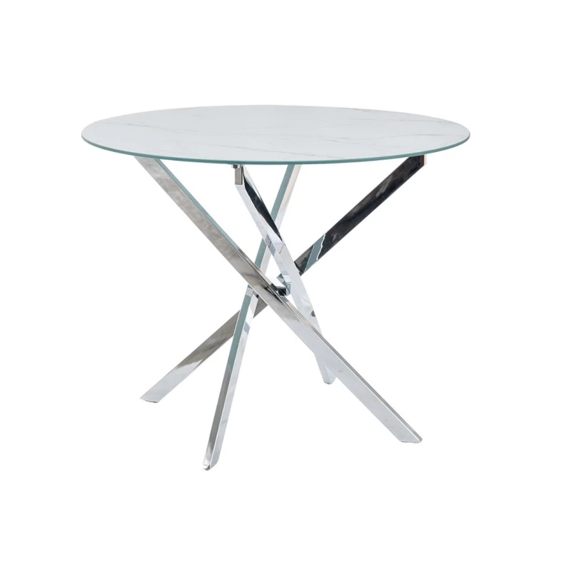 Okrúhly jedálenský stôl AUGUSTIN - biely mramor / chróm