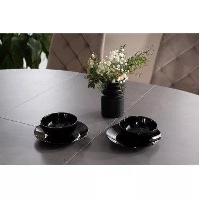 Rozkladací jedálenský stôl JUSTIAN - tmavo šedý / kartáčovaná oceľ