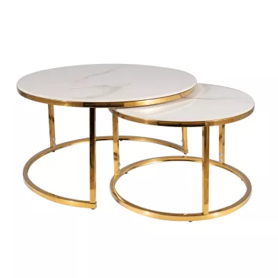 Set konferenčných stolíkov JONES 80 - biely / zlatý