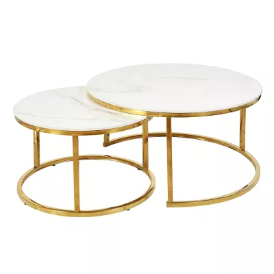 Set konferenčných stolíkov JONES 80 - biely / zlatý