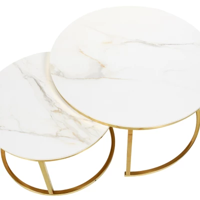 Set konferenčných stolíkov JONES 80 - biely / zlatý