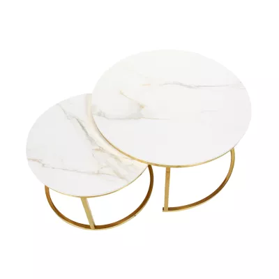 Set konferenčných stolíkov JONES 80 - biely / zlatý