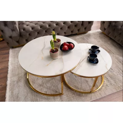 Set konferenčných stolíkov JONES 80 - biely / zlatý