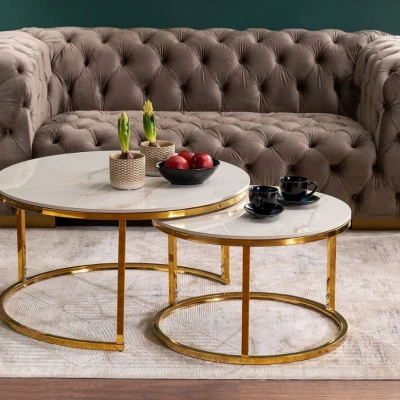 Set konferenčných stolíkov JONES 80 - biely / zlatý