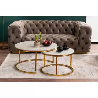 Set konferenčných stolíkov JONES 80 - biely / zlatý