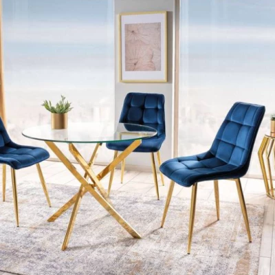 Čalúnená jedálenská stolička LYA - modrá / zlatá